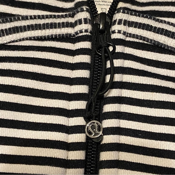 Lululemon Black and White Striped Scuba Hoodie with Pink Accents - Picture 10 of 10